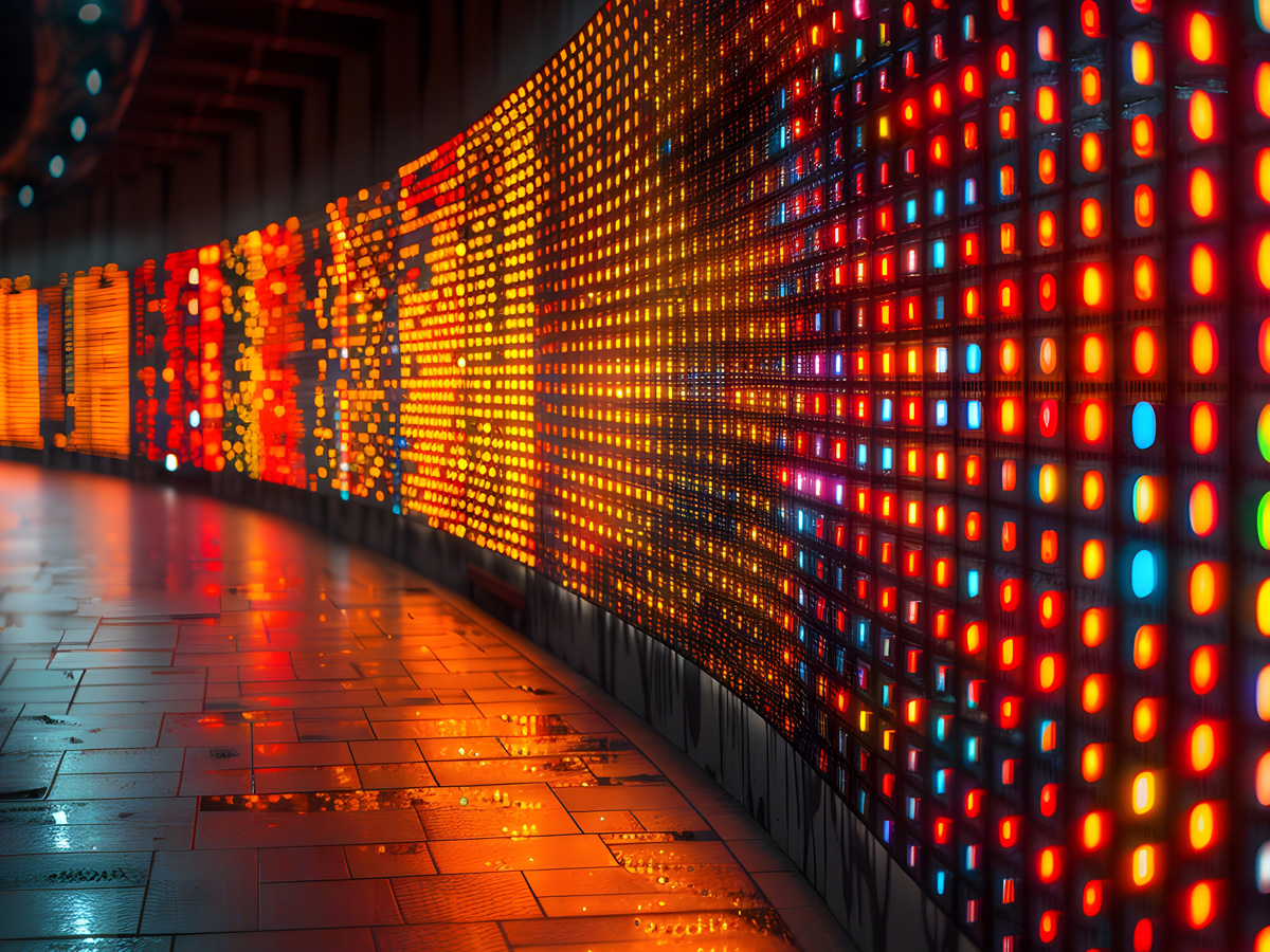 Large-scale LED video wall display at a live corporate event